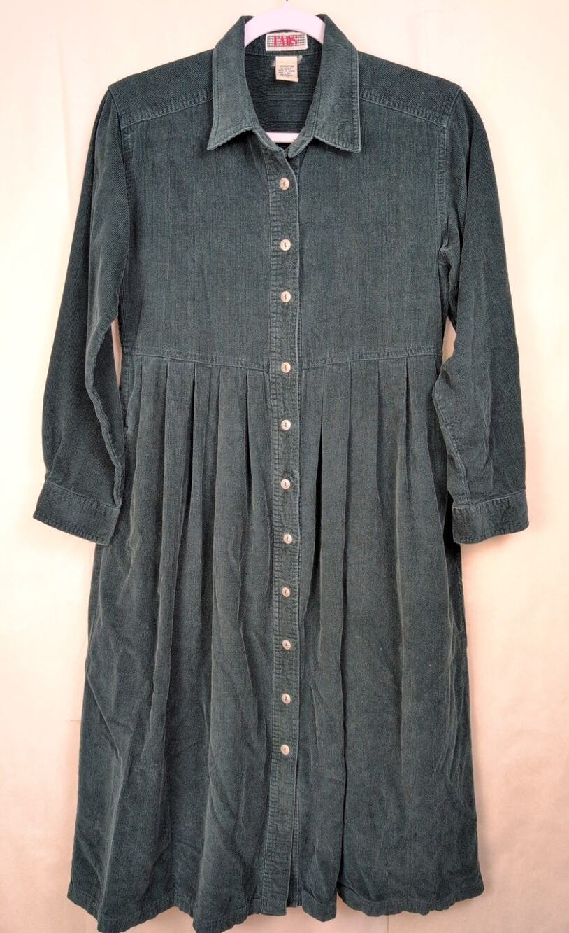 Vintage Fads Forest green corduroy shirt dress 6P Prairie Boho Retro Country